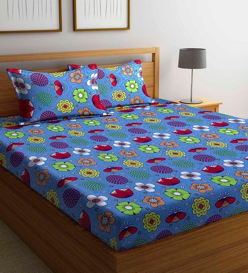 Bombay Dyeing 104TC Floral Cotton Double Bedsheet Set